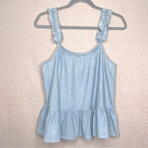 Madewell Ruffle Strap Chambray Tank Top Womens 8 Light Blue Feminine Summer Boho